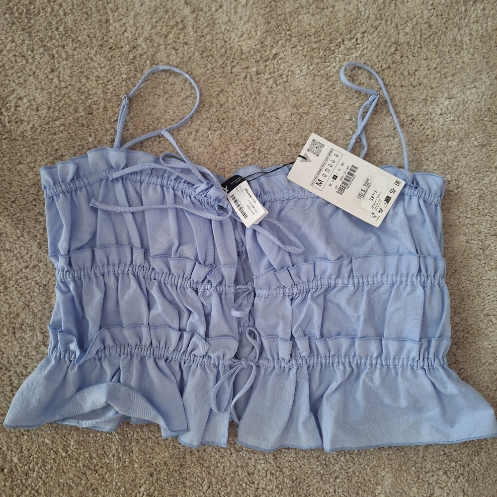 NWT Zara Light Blue Ruffled Camisole